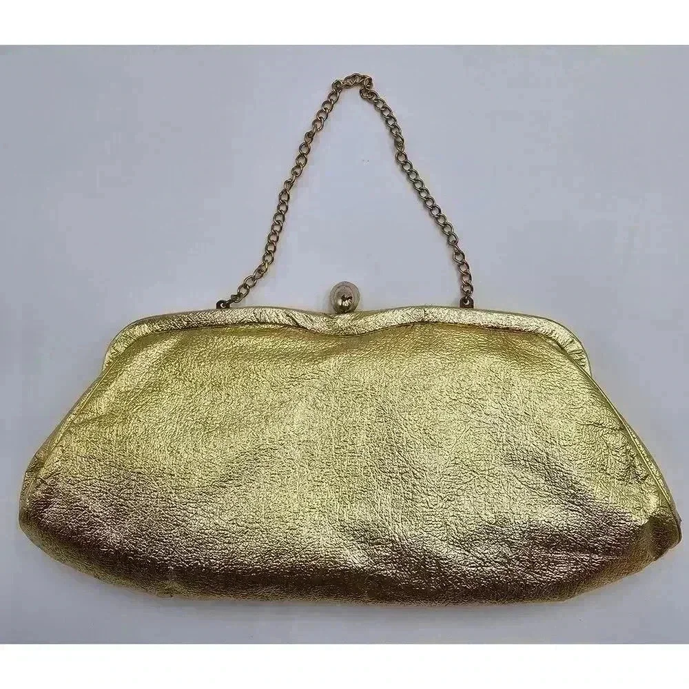 Vtg Verna Bag Corp Gold Clutch Bag with Chain Strap